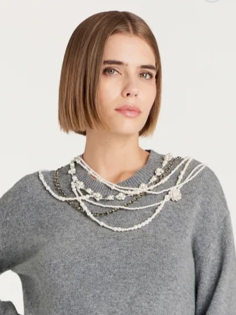 Layered Pearl and Bead Statement sweater - XS